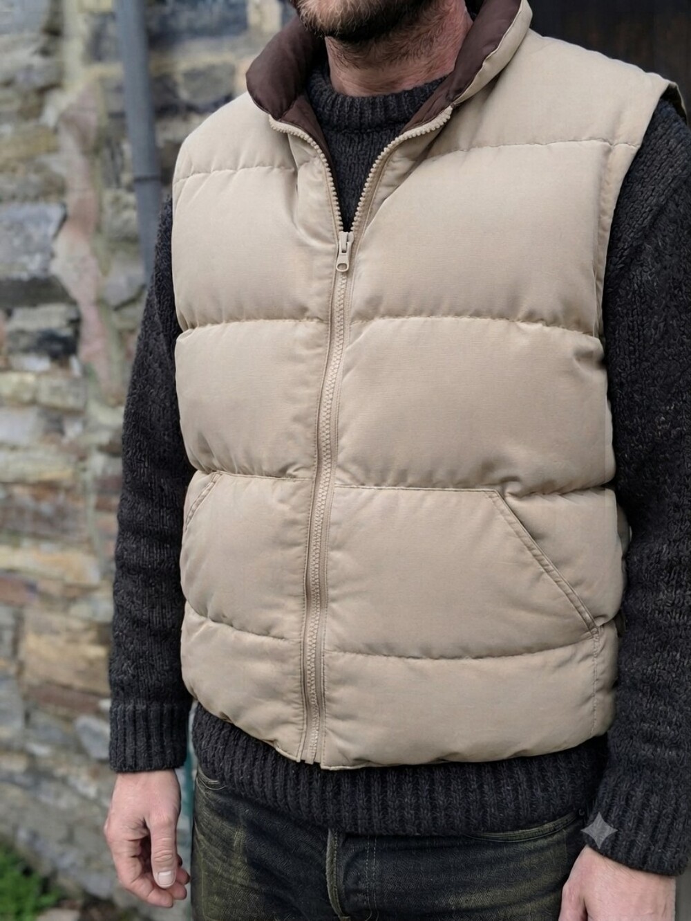 Beige Down Puffer Vest